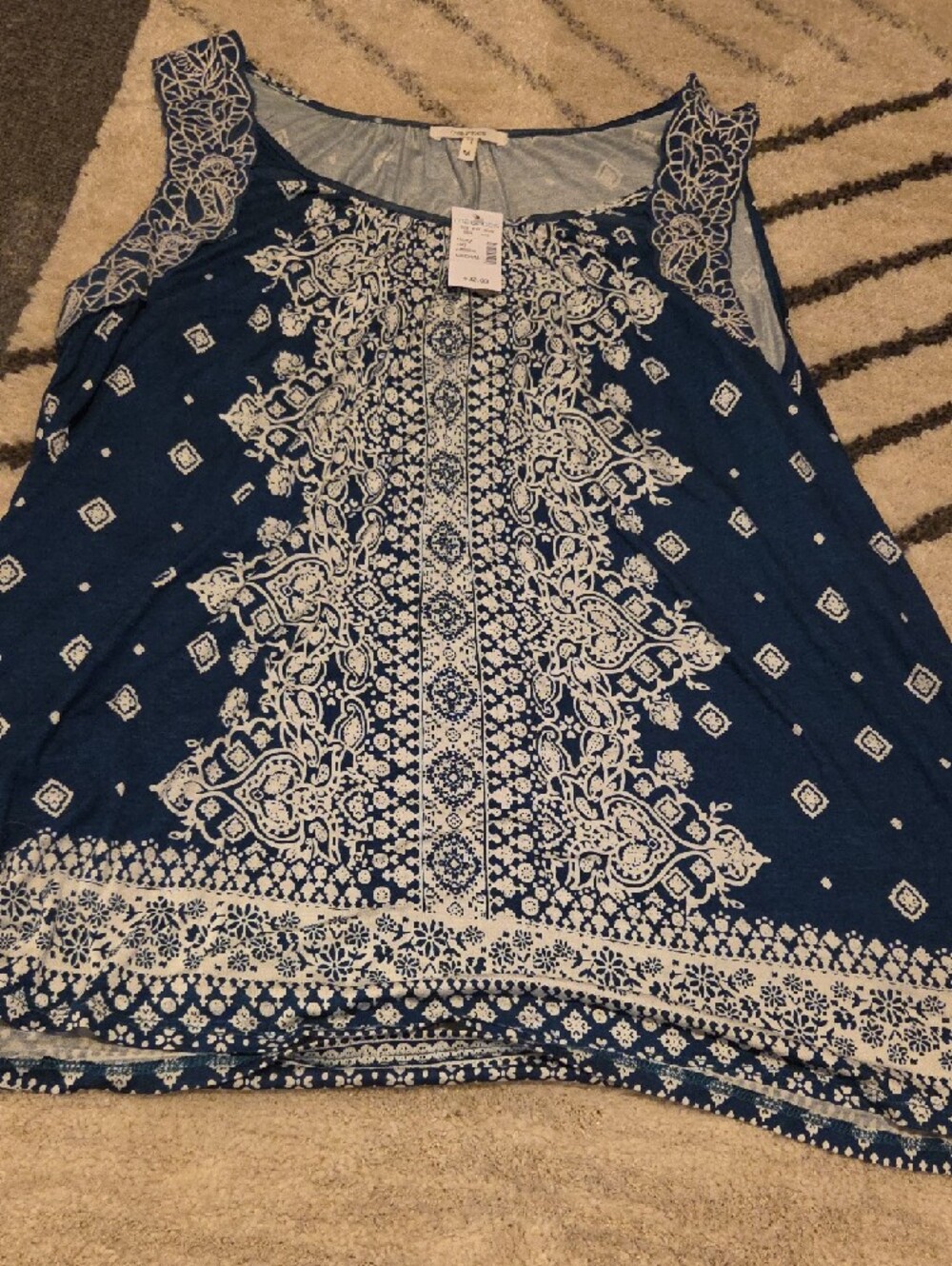 Maurices Navy and White Paisley Sleeveless Top And Maurices Patchwork Top - Picture 2 of 10